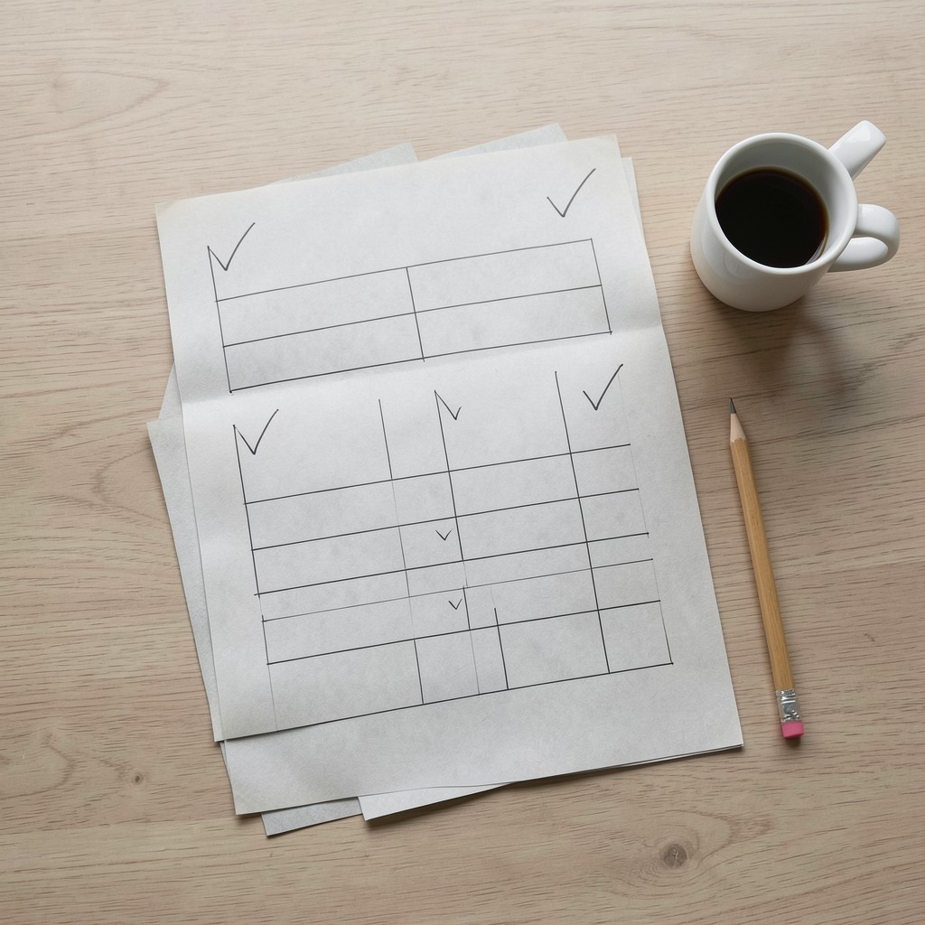 Printed vulnerability report with handwritten checkmarks next to resolved finding IDs